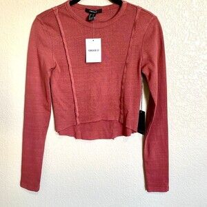 FOREVER21 Brick red top long sleeve Contrast-Seam crop top size S
